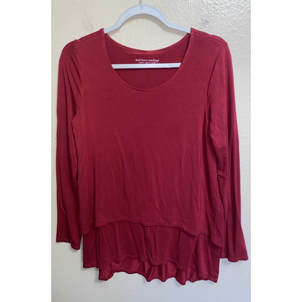 Soft Surroundings Top Perfect Layers Tiered Long Sleeve Split Back Red Small